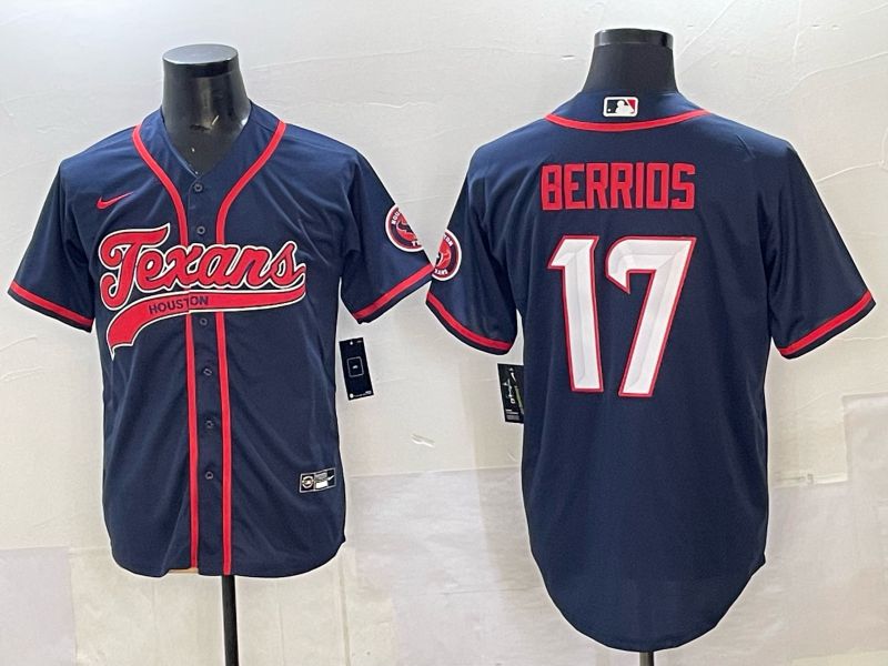 Men 2025 Nike Houston Texans 17 Berrios Blue Joint Name Limited NFL Jersey style 03